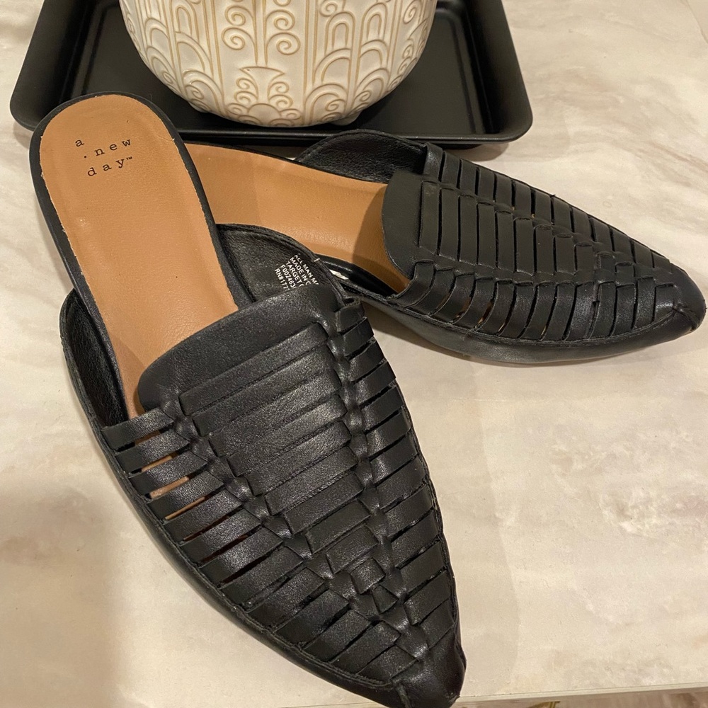 Black Faux Leather Mules